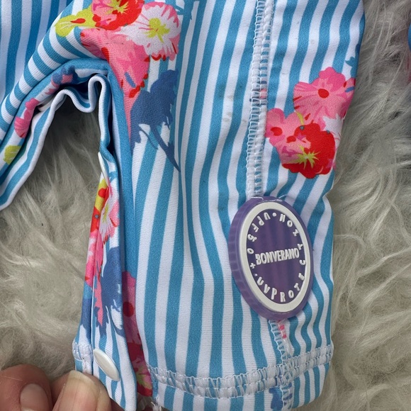 Blue Striped Kids One Piece with Floral Design - Picture 5 of 5